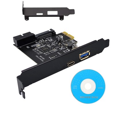 PCI-E 1X to USB3.2 Gen1 5Gbps 2 Ports(Type C+ Type A) Expansion Card With 19PIN