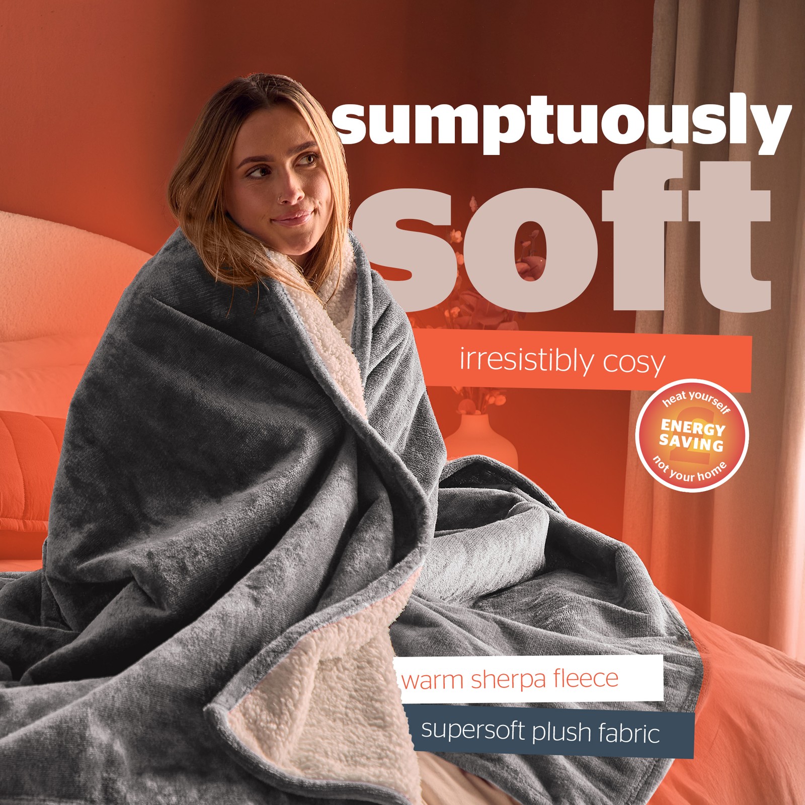 Silentnight Heat Genie Self-Heating Giant Blanket Cosy Sherpa Fleece 180 x 240cm - Picture 5 of 24