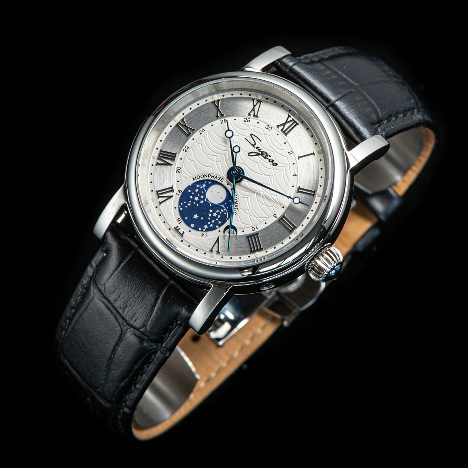 Pre-owned Sugess Moonphase Master High Beat Mechanical Mens Watch Seagull 1963 Su2108sk