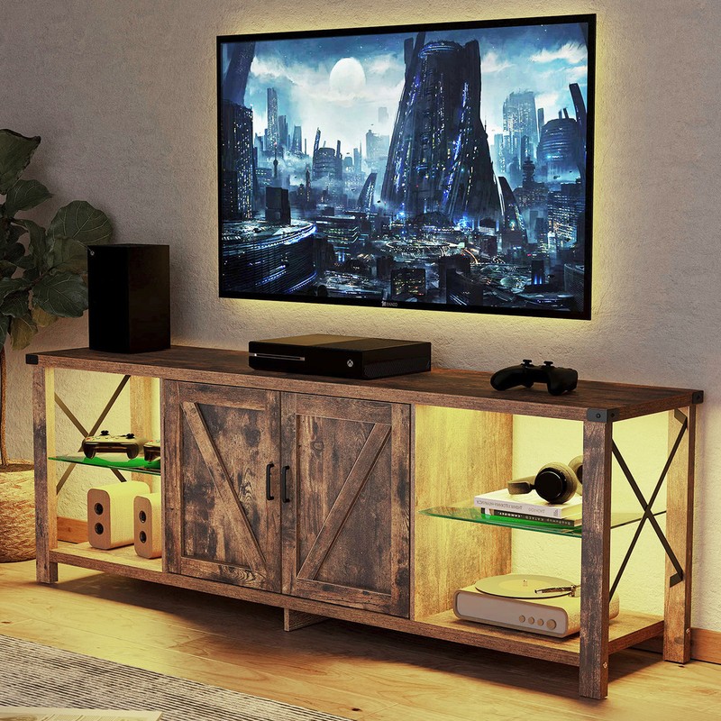 Unit Cabinet Led Shelves Media Console Entertainment Center 
