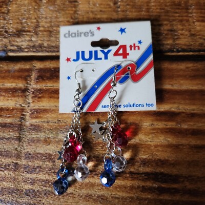 Claires July 4th Patriotic Earrings Silvertone Red White Blue Beaded Pierced 