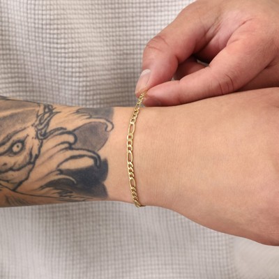 10K Yellow Gold 3.5mm Figaro Chain Bracelet or Anklet Mens Women 7" 8" 9"
