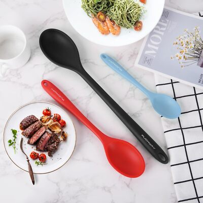3 Pcs Silicone Spoons Set of 7.9 10.6 14.2 inch for Cooking Heat Resistant Ki...