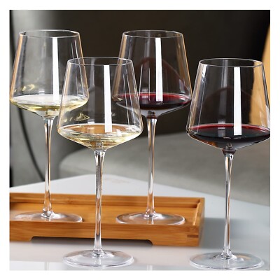 Physkoa Modern Wine glasses with tall long stem set of 4, Crystal Square wine...