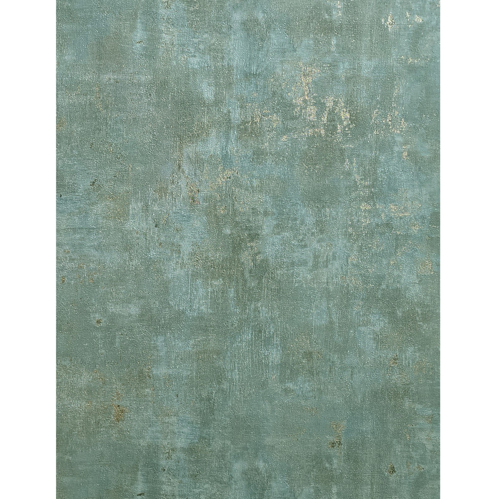 Distressed grayish green mint gold metallic Faux Concrete textured wallpaper