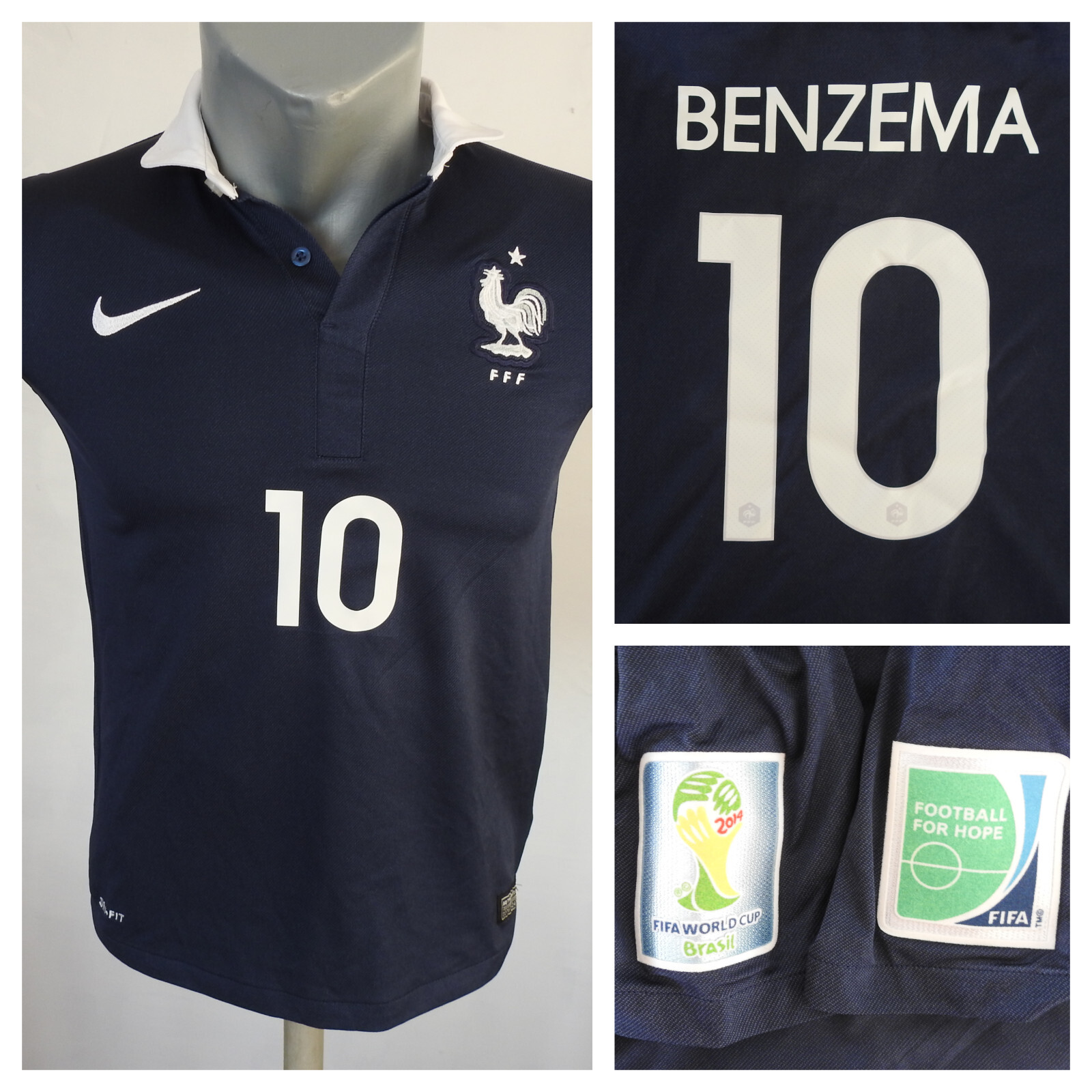 France 2014 Home Jersey #10 Benzema Nike Blue Shirt Size