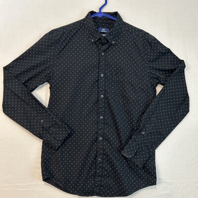 George Men's Shirt Long Sleeve Size Small Classic Fit Black White Dots