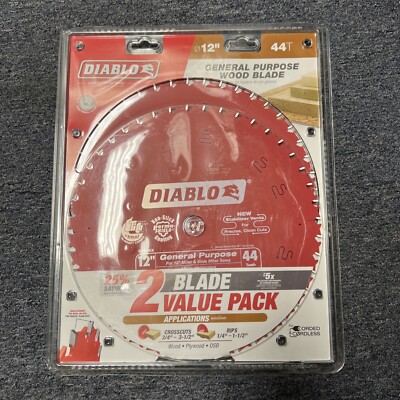 Diablo D124444VP 12'' X 44T General Purpose Carbide Saw Blade (2 Pack)  NEW 