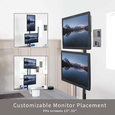 Black Dual LCD Monitor Desk Mount Stand, Stacked Vertical 2 Screens up to 34"