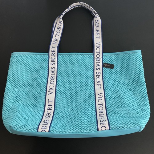 Victoria's Secret Bombshell Isle Crochet Straw Tote Bag Aqua