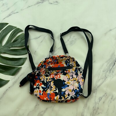 Kipling Mini Backpack Purse Bag Blue Pink Floral Small Convertible Strap Monkey
