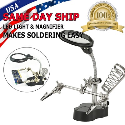 Third Hand Soldering Solder Iron Stand Holder Magnifier Helping Station Tool