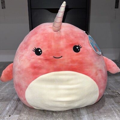 Squishmallow Amiah The Narwhal 16  Pink Tie Dye Exclusive KellyToy Sealife Squad