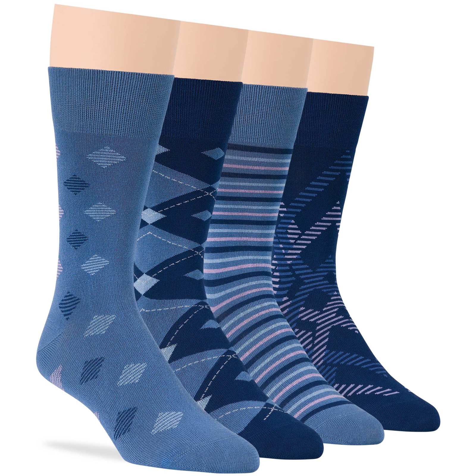 Men Bamboo Patterned Fashion Dress Crew Socks L 4 Pack Khaki Brown Blue Beige - Picture 24 of 24