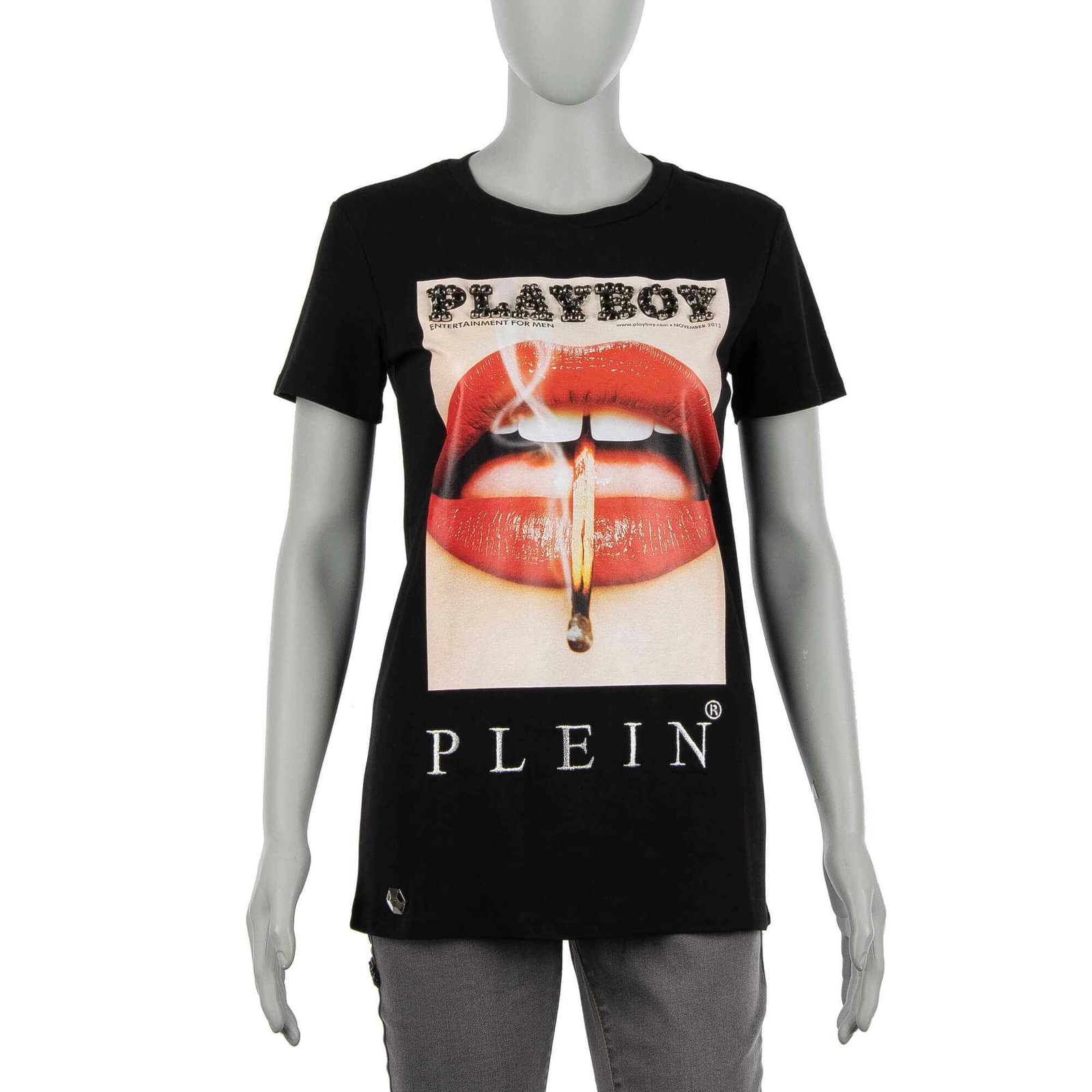 

Футболка Philipp Plein X Playboy Crystals Embroidery Lips White 08487, Черный