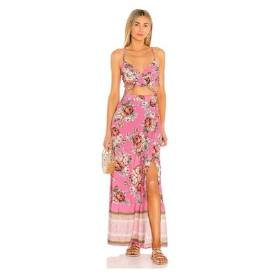 NEW Maaji Sz S Lisse Maxi Floral Pink Cut Out Dress Slit
