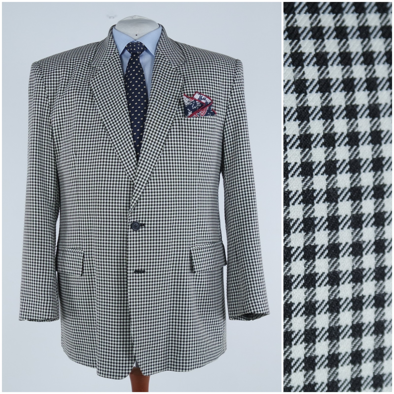 Sheppard Check Blazer 48R UK Size VIA CORTESA Mens Grey Sport Coat Jacket