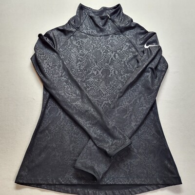 Nike Pro 1/4 Side Zip Pullover Medium Black Embossed Snake Dri Fit Fleece Lined