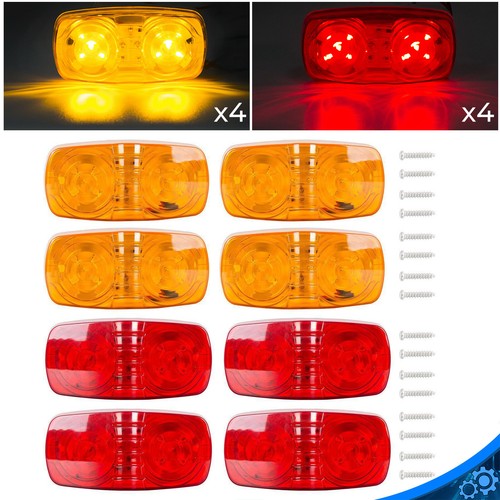 8шт Светодиодный боковой маркер прицепа, 4 фонаря Яблочко, 10 диодов, Красный/Янтарный Двойной пузырь