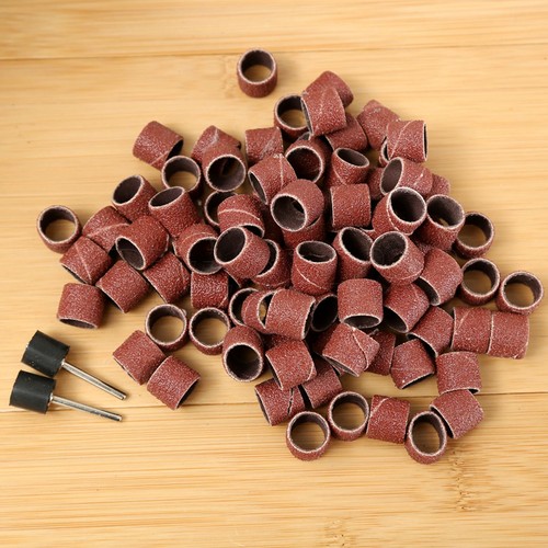 100pcs 1/2" Fine Grit Shank Rotary Sanding Drum Sand Bands w/2 Mandrels