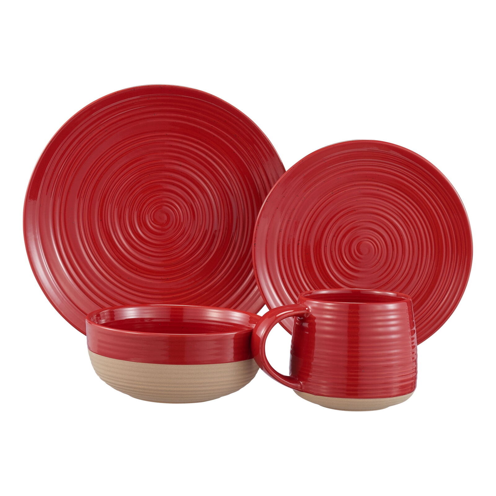 Holiday Party Tableware Dinnerware Plates Set Stoneware 16-Piece Dining Set, Red