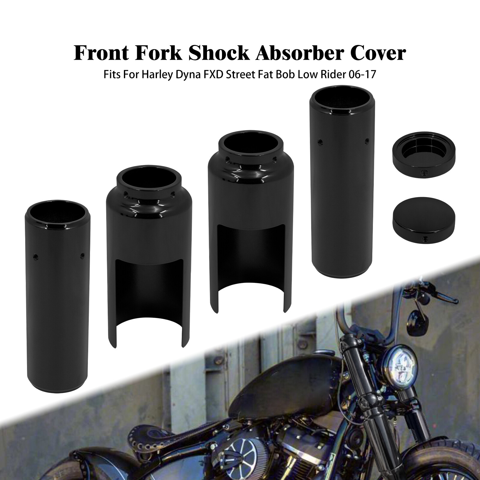 Motorcycle Front Fork Guard Cover Tube Cap Fit For Harley Dyna Street Bob 06-17