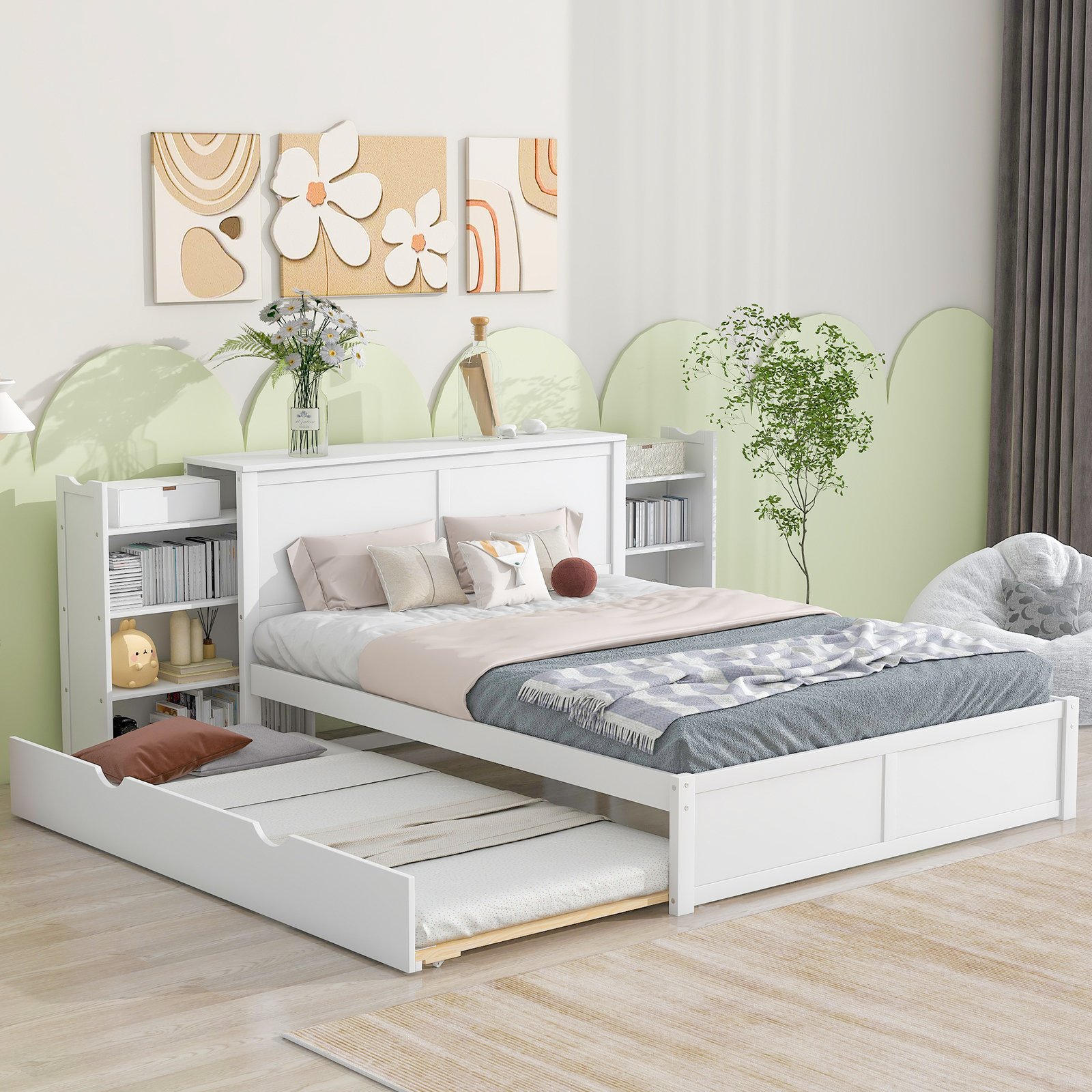 With Twin Xl Size Trundle Pull Out Shelves
