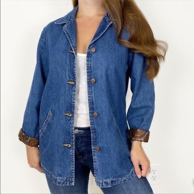 VINTAGE Retro BILL BLASS Long Jean Shirt Jacket Shacket MP Longer Length Casual