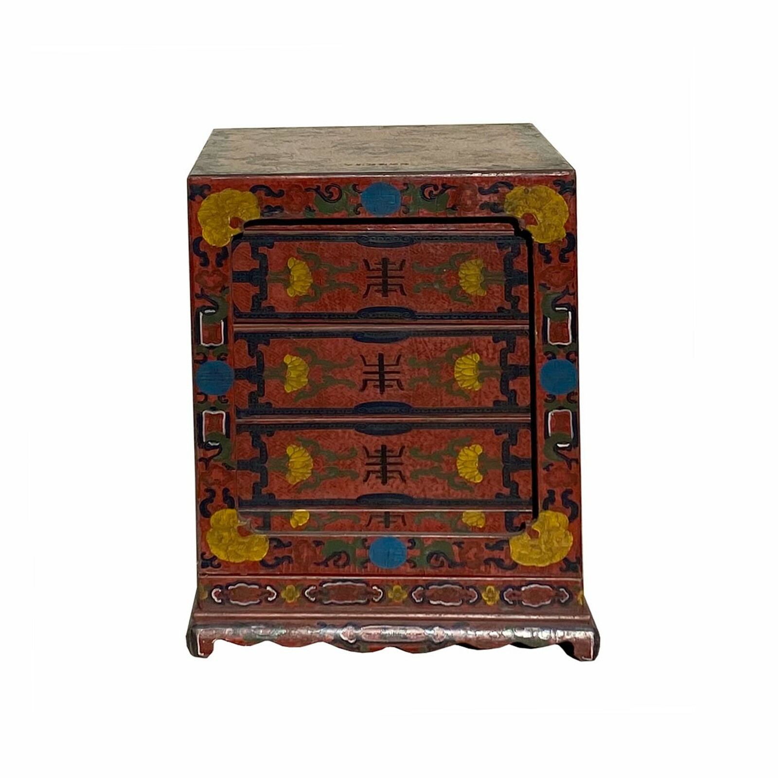 Chinese Distressed Brownish Red Dragon Graphic Trunk Box Chest ws1880S Chinese Distressed Brownish Red Dragon Graphic Trunk Box Chest ws1880S