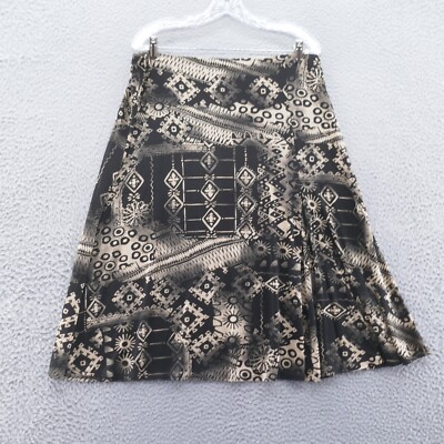 Chicos Women Travelers A-Line Skirt 3 Size 16 Black Gold Tribal Stretch Pull On