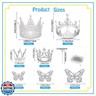 Flower Bouquet Accessories Including 4Pcs Crown Cake Topper Mini Tiara,12 Butterfly Decorations and 50Pcs Bouquet Pins for Birthday Wedding