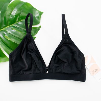 New Lively Bra Mesh Trim Bralette Sz 1 Solid Black Plunge Nwt Wireless