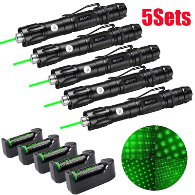 5PCS 5000Miles 532nm Green Laser Pointer Star Visible Beam Light Batter&Charger