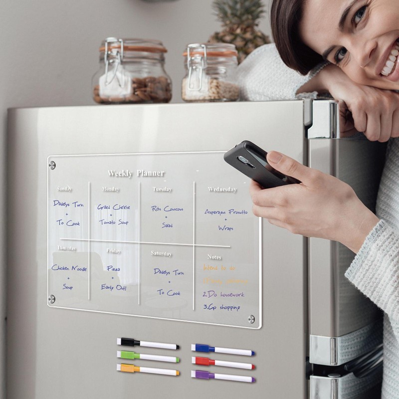 Acrylic Magnetic Dry Erase Board Clear Fridge Board with 6 PCS Markers
