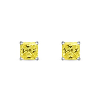 Pre-owned Shine Brite With A Diamond 2.5 Ct Princess Cut Canary Earrings Studs Solid 14k White Gold Push Back Martini
