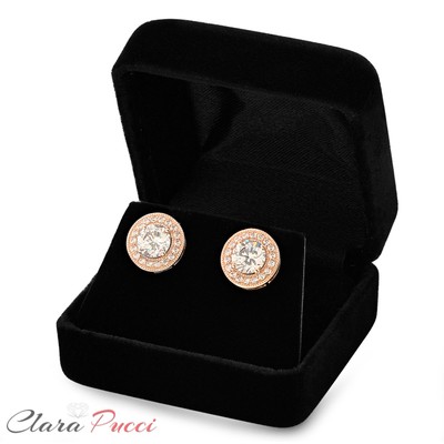 Pre-owned Pucci 3.5ct Round Cut Simulated Diamond Halo Stud Solitaire Earrings 14k Rose Gold