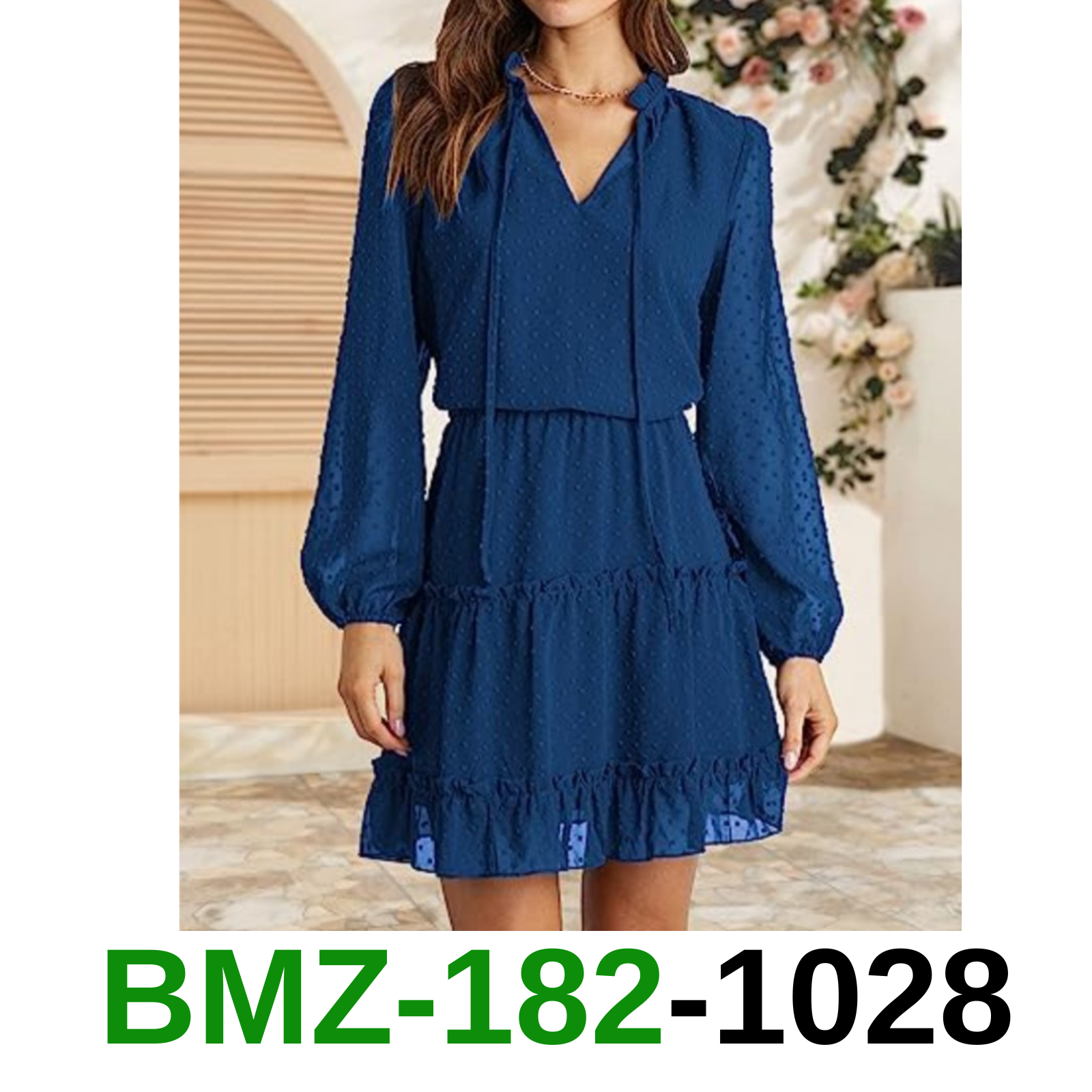 BTFBM Women Casual Summer Fall Dresses Tie V Neck Long Sleeve High Waist, S