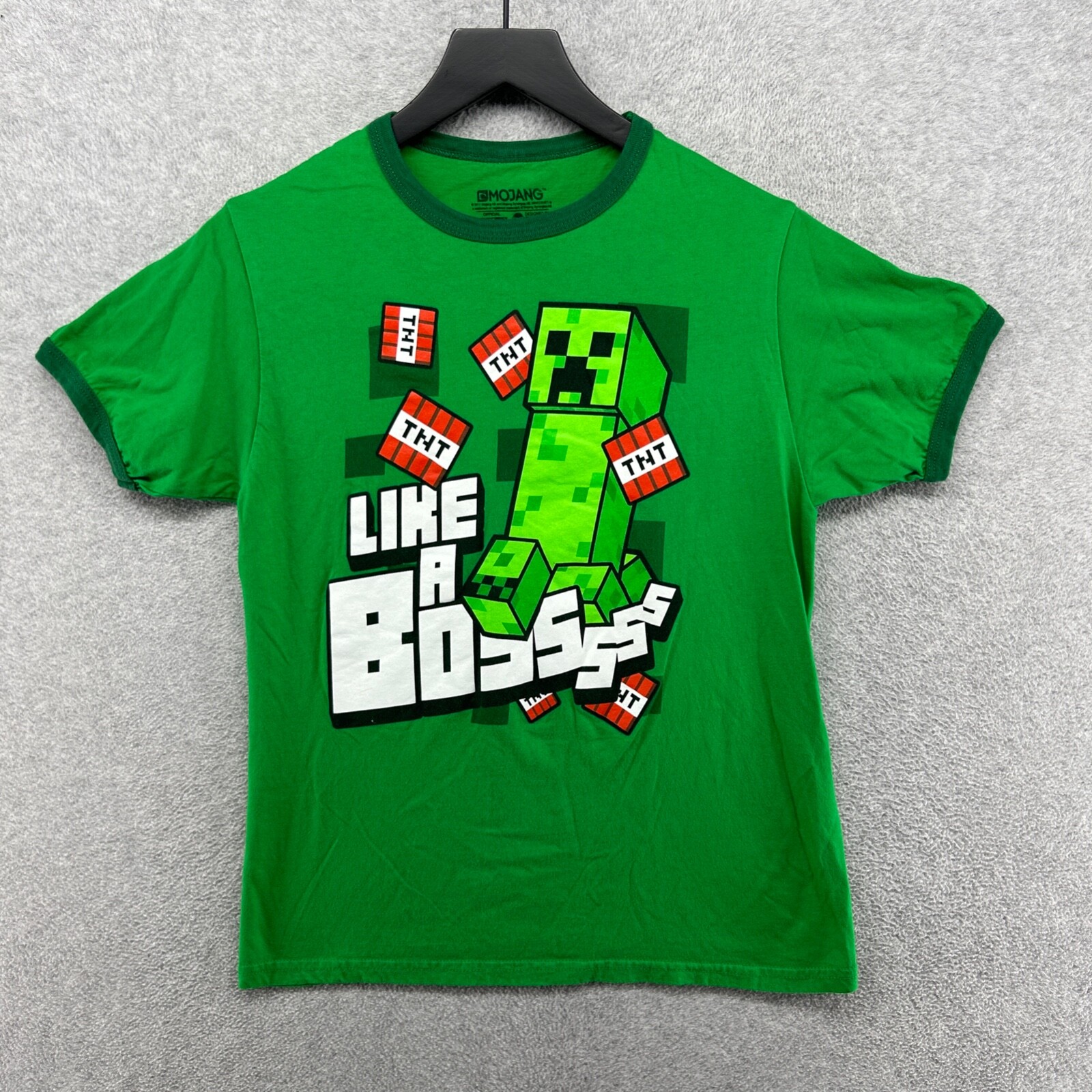 Mojang T Shirt Kids Size Large Green Minecraft Short Sleeve