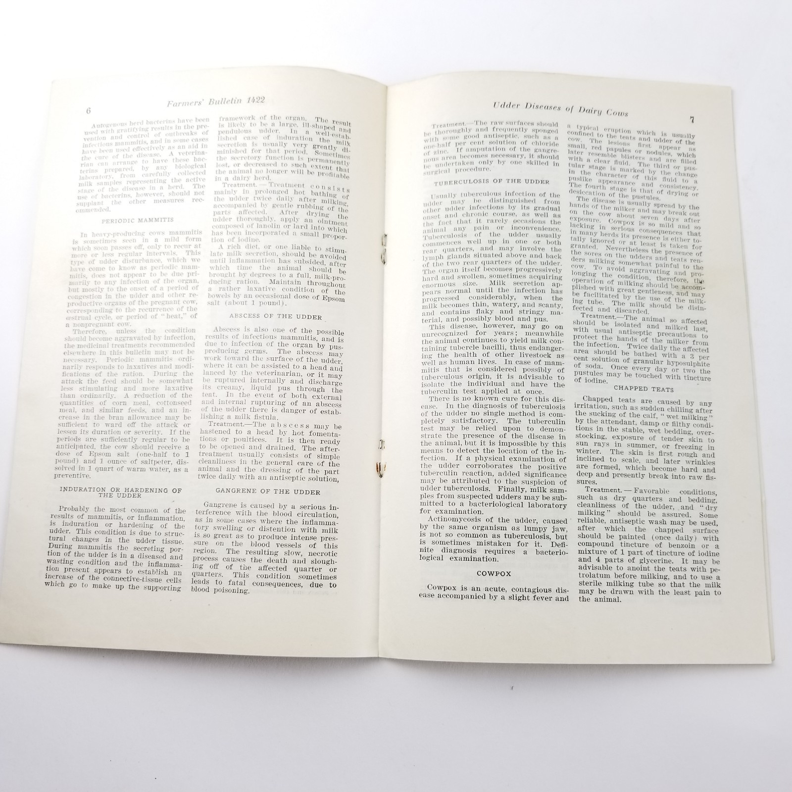 US Department of Agriculture Farmers Bulletin 1422 Udder Diseases Of Dairy Cows