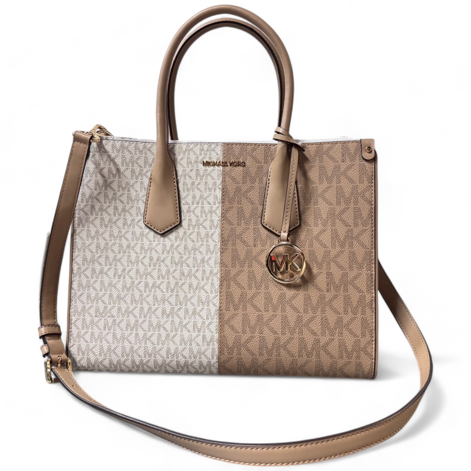 Michael Kors Maple MK Monogram Printed Large Satchel Camel