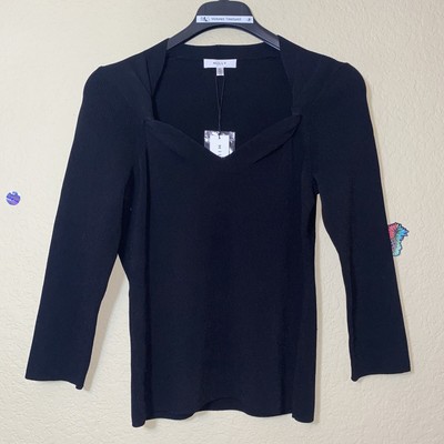Milly Black Twist Front Neck 3/4 Sleeve  Pullover Top XL NWT
