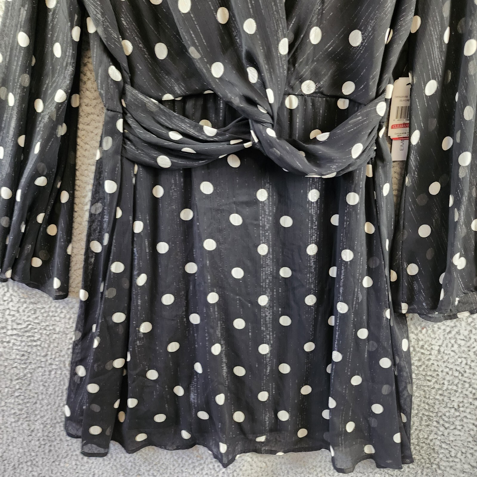 Emma & Michelle Faux Wrap Dress Womens XL Black/White Dot Snap Front Button Back - Picture 2 of 13