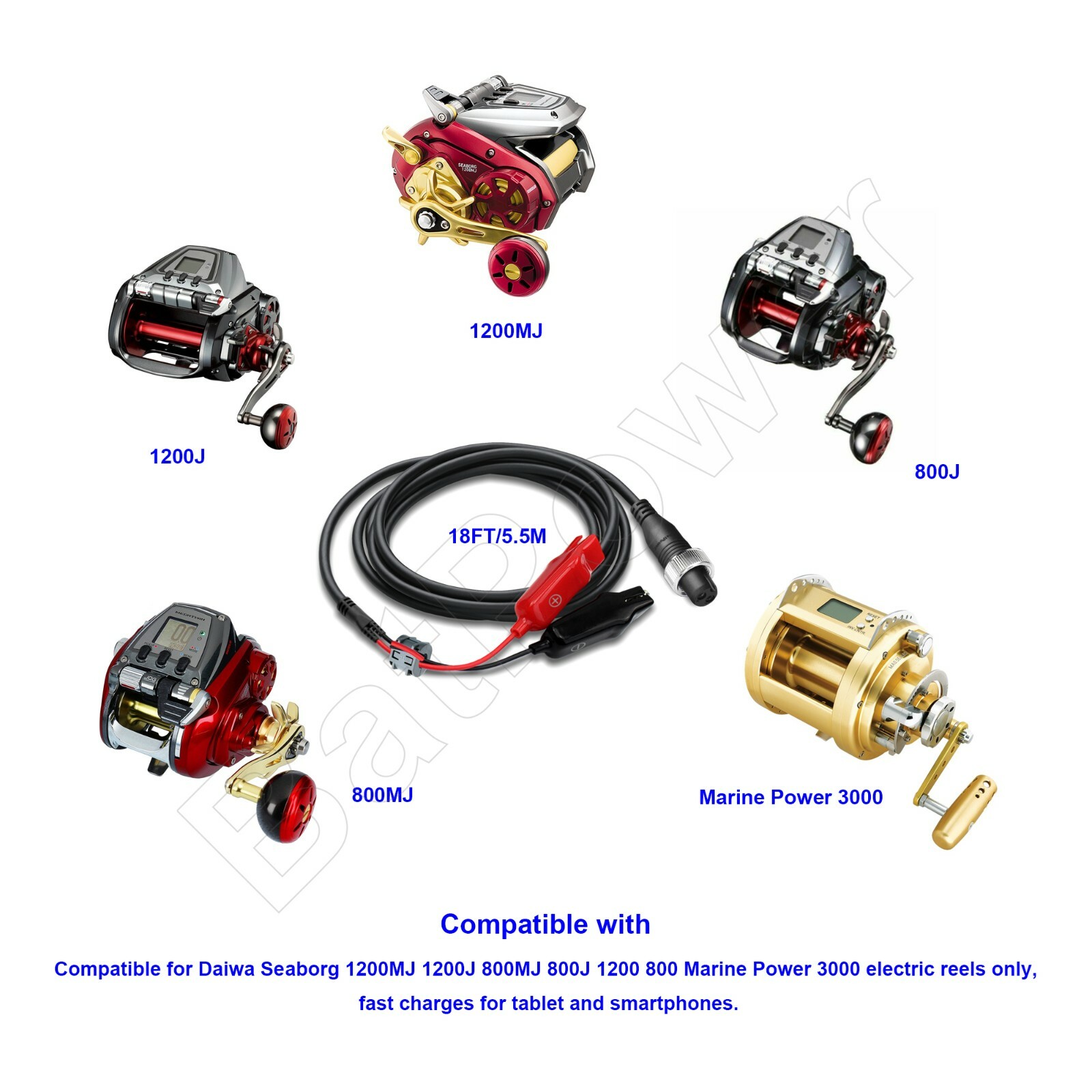 5.5M Power Cable for Daiwa Marine Power 3000 Electric Fishin