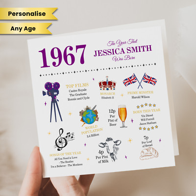 Personalised 59th Birthday Card Female 1967 Year Birth Facts Mum Auntie Daughter
