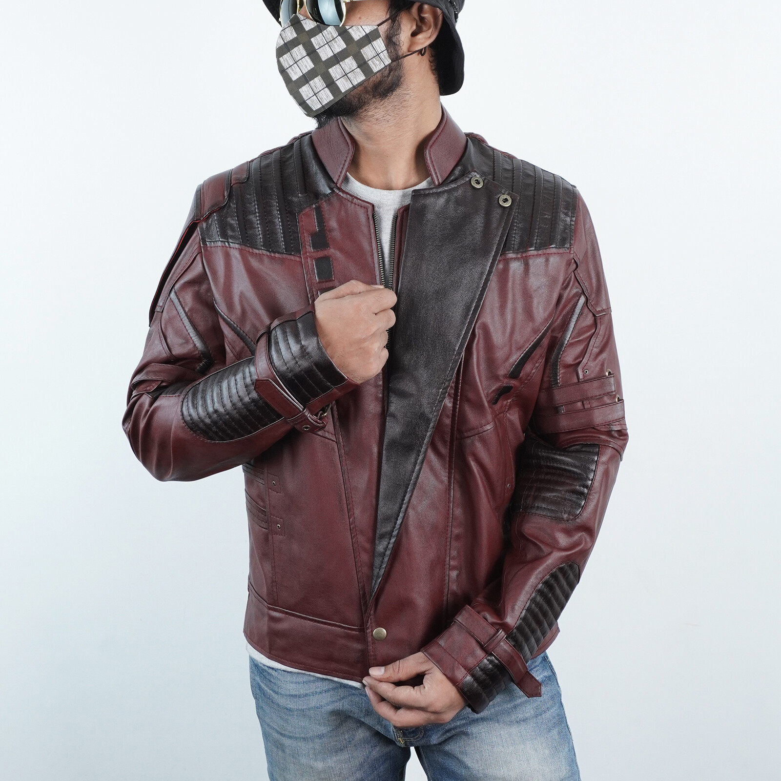 Pre-owned Handmade Galaxy Superhero Cosplay Costume -  Maroon Motorcycle Biker Style Leathe In Red