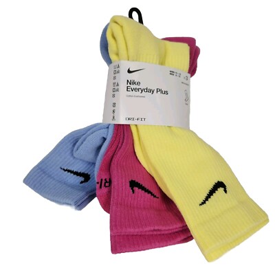 Nike Everyday Plus Cushioned Crew Socks Dri-Fit 3 Pack Mens Large Easter Pastel