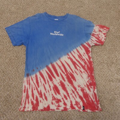 HUF Worldwide Red White and Blue Tie-Dye Tee - Size Large 100% Cotton