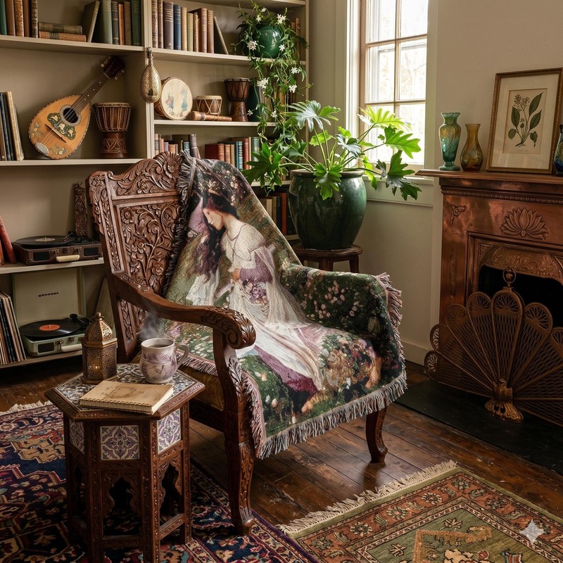 Windflowers, Waterhouse - Tapestry Woven Blanket Throw