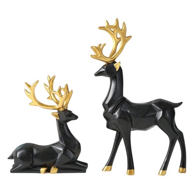 2x Nordic Reindeer Figurines Elk Sculpture Animal Ornament Resin Craft Deer