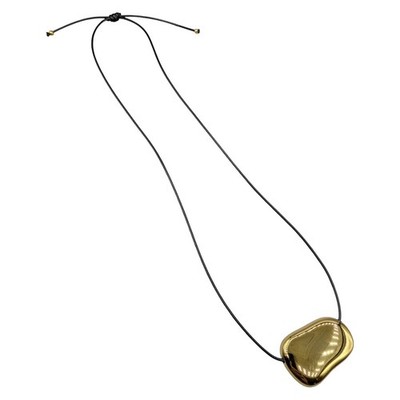 Gold Organic Pebble Pendant Adjustable Black Cord Necklace Bean Style Bbxbd